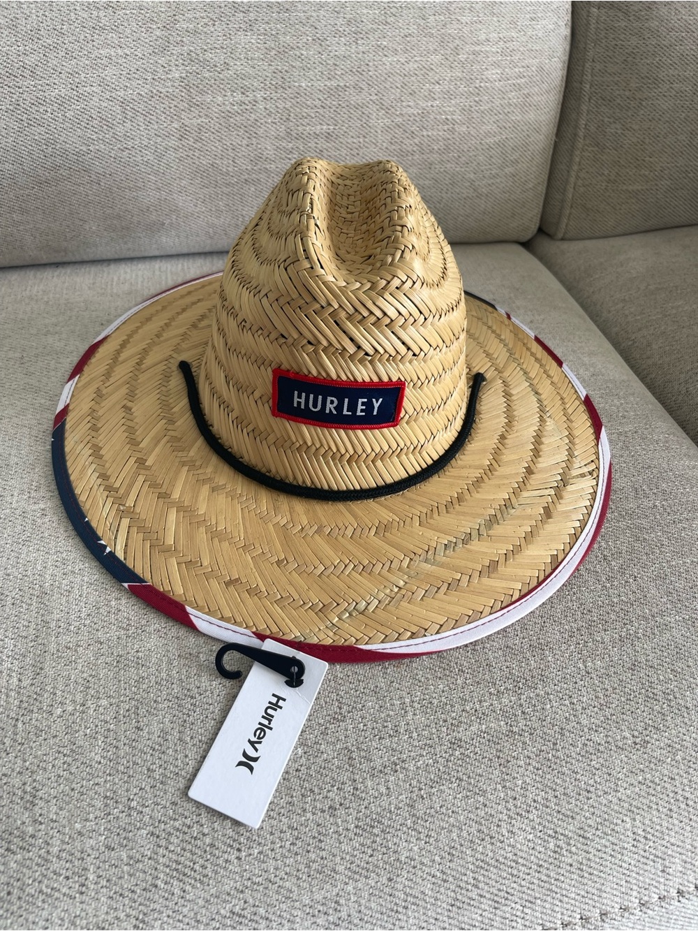 HURLEY BAYSIDE STRAW LIFEGUARD HAT RED WHITE BLUE FLAG Beach Sun POOL ONE SIZE